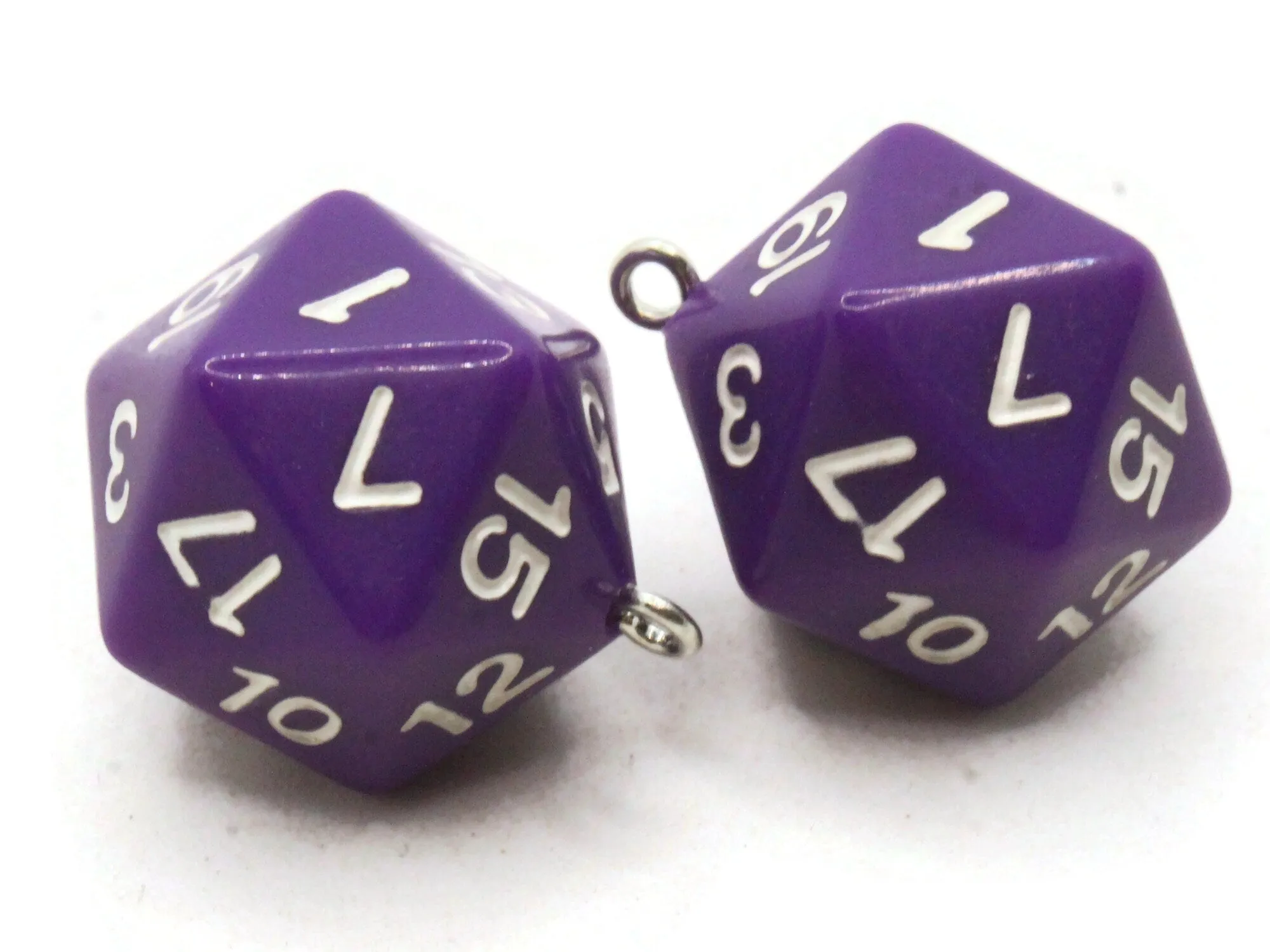 2 20mm Purple Resin D20 20 Sided Dice Charms
