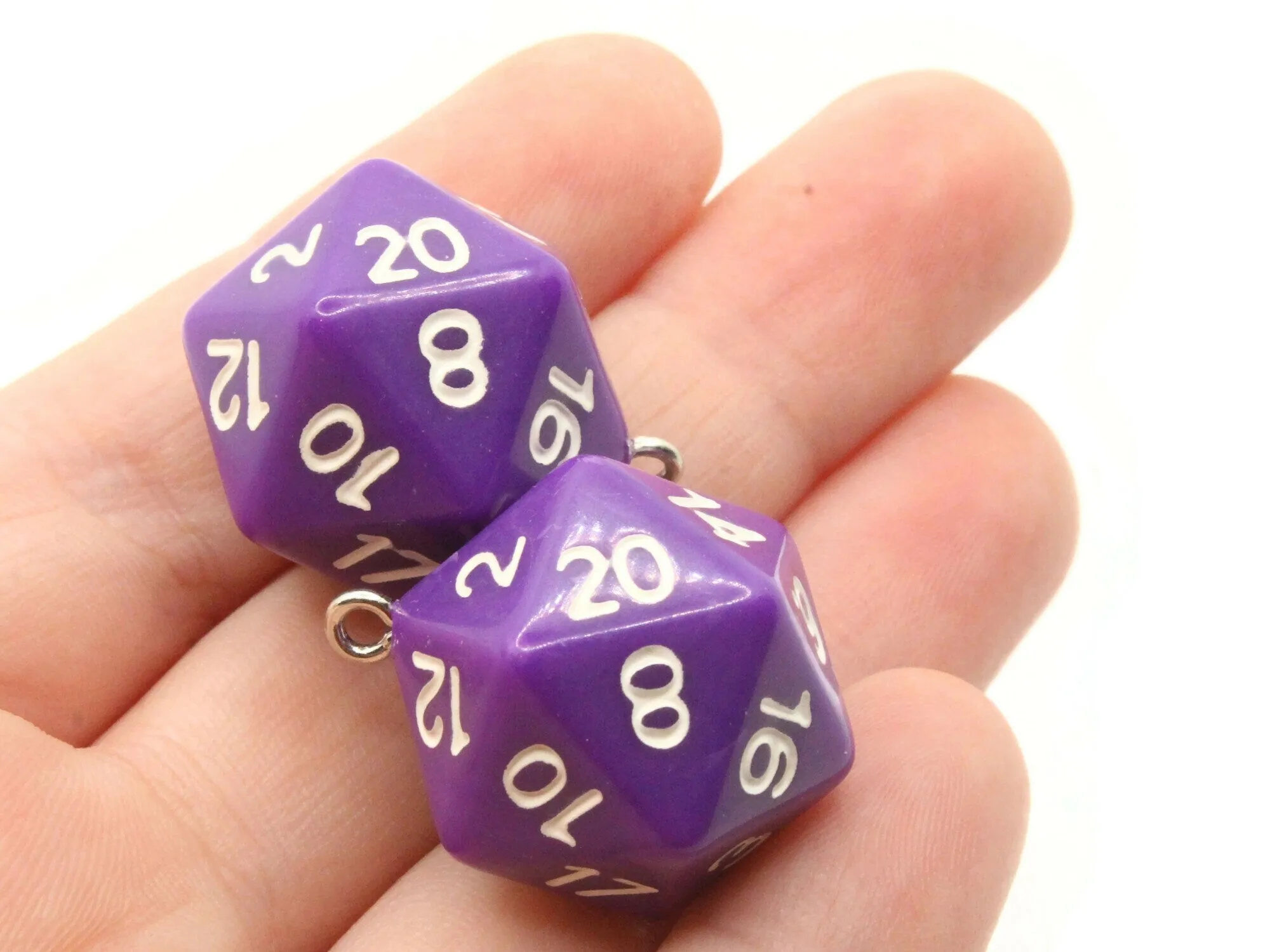 2 20mm Purple Resin D20 20 Sided Dice Charms