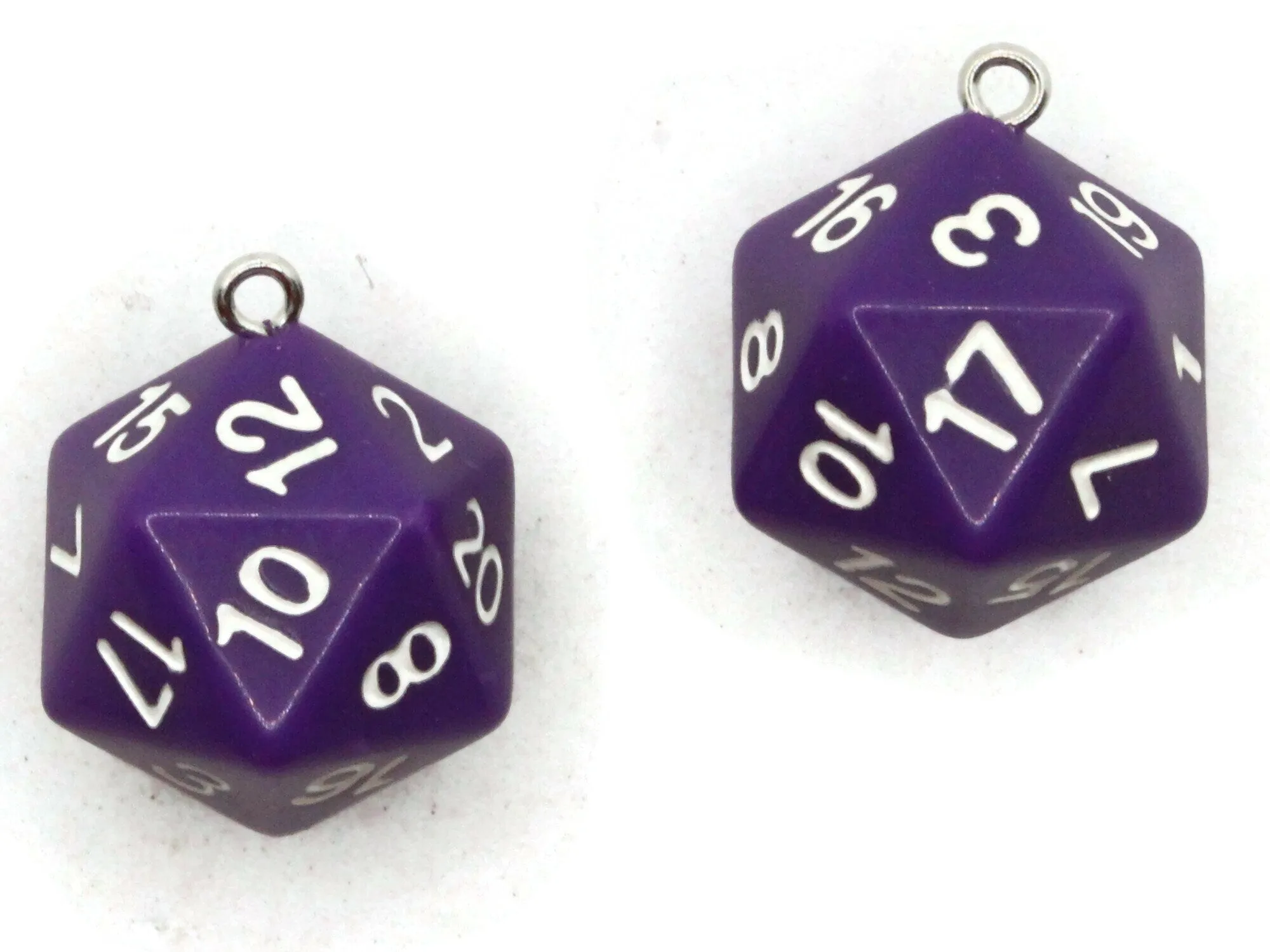 2 20mm Purple Resin D20 20 Sided Dice Charms