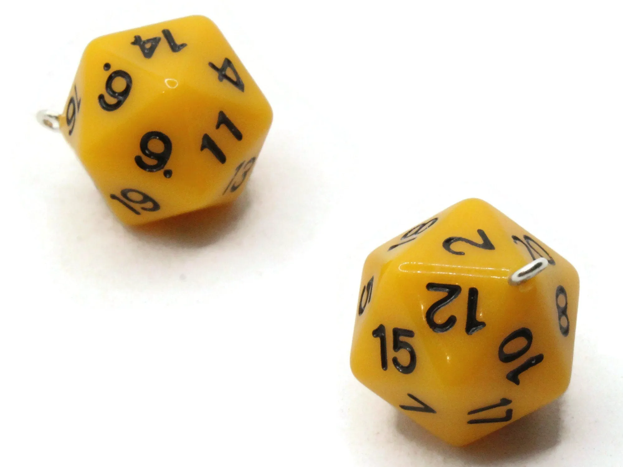 2 20mm Yellow Resin D20 20 Sided Dice Charms