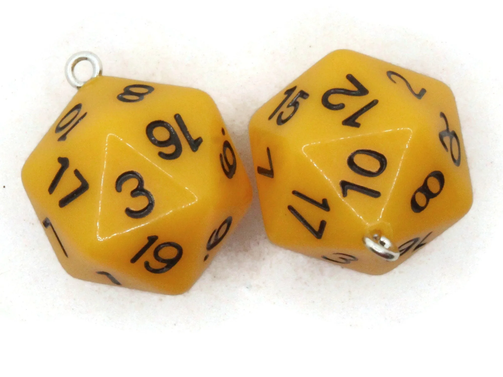 2 20mm Yellow Resin D20 20 Sided Dice Charms