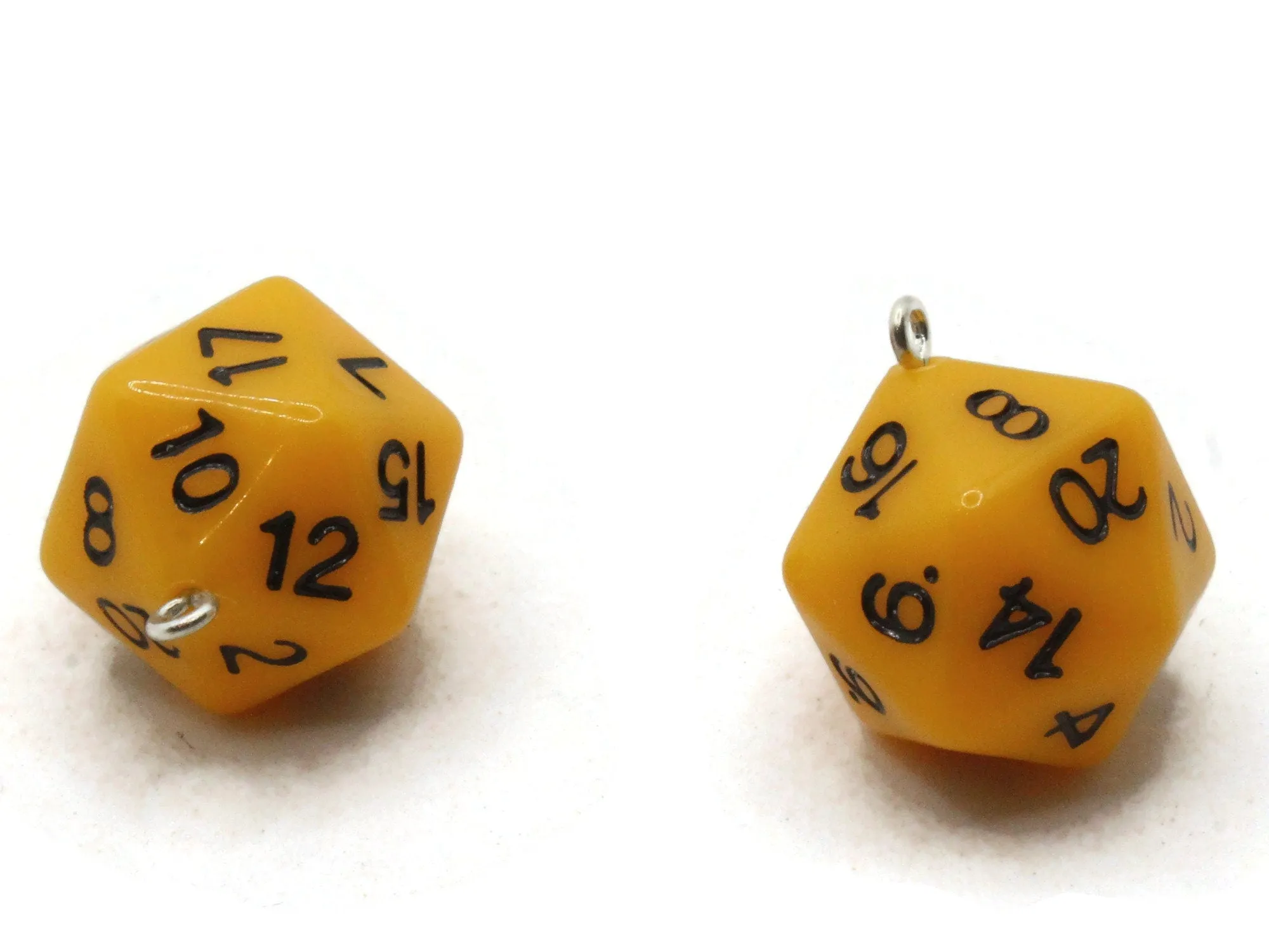 2 20mm Yellow Resin D20 20 Sided Dice Charms