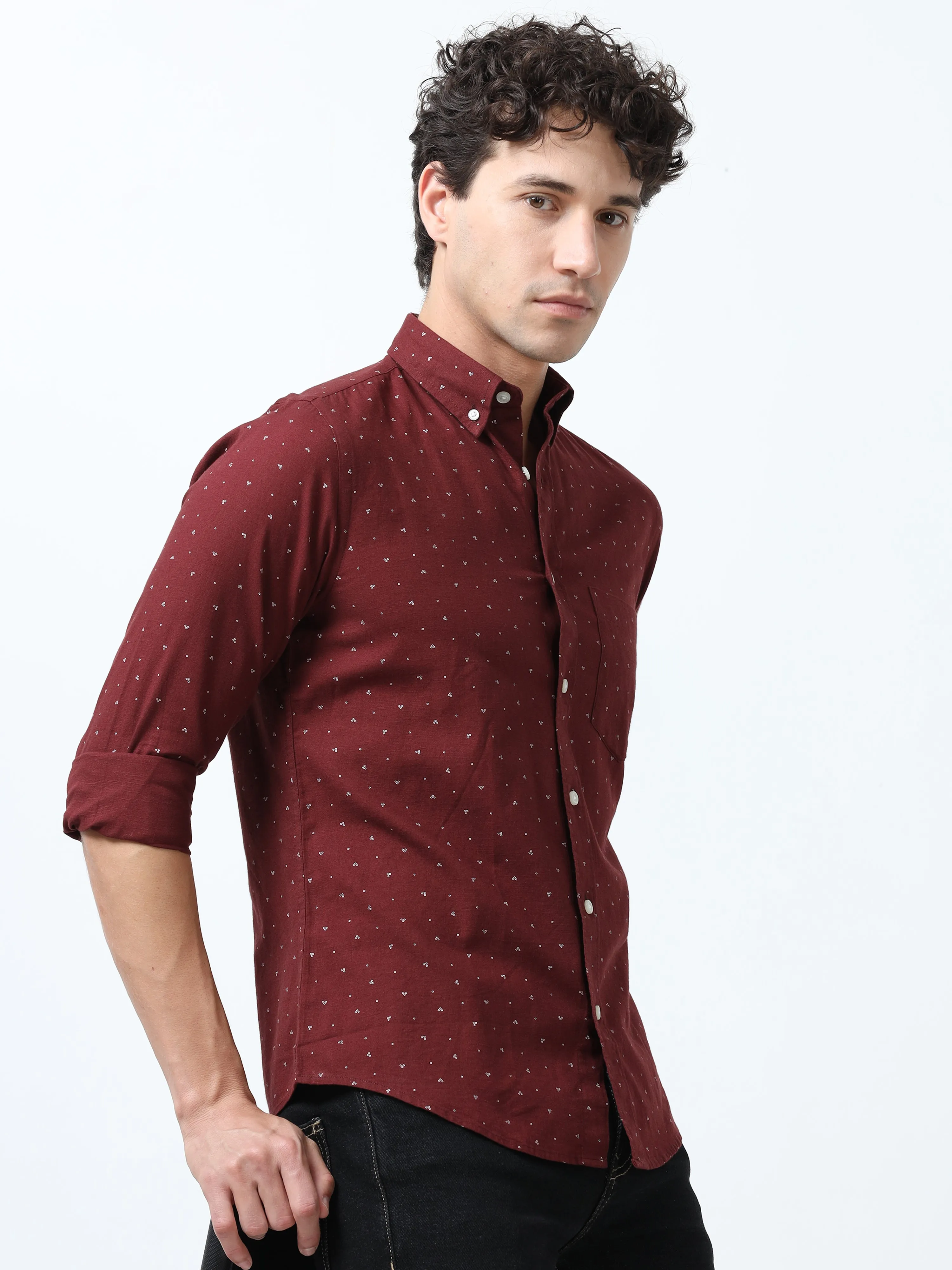 Astrid - Turkish Fit Printed Shirt- Maroon