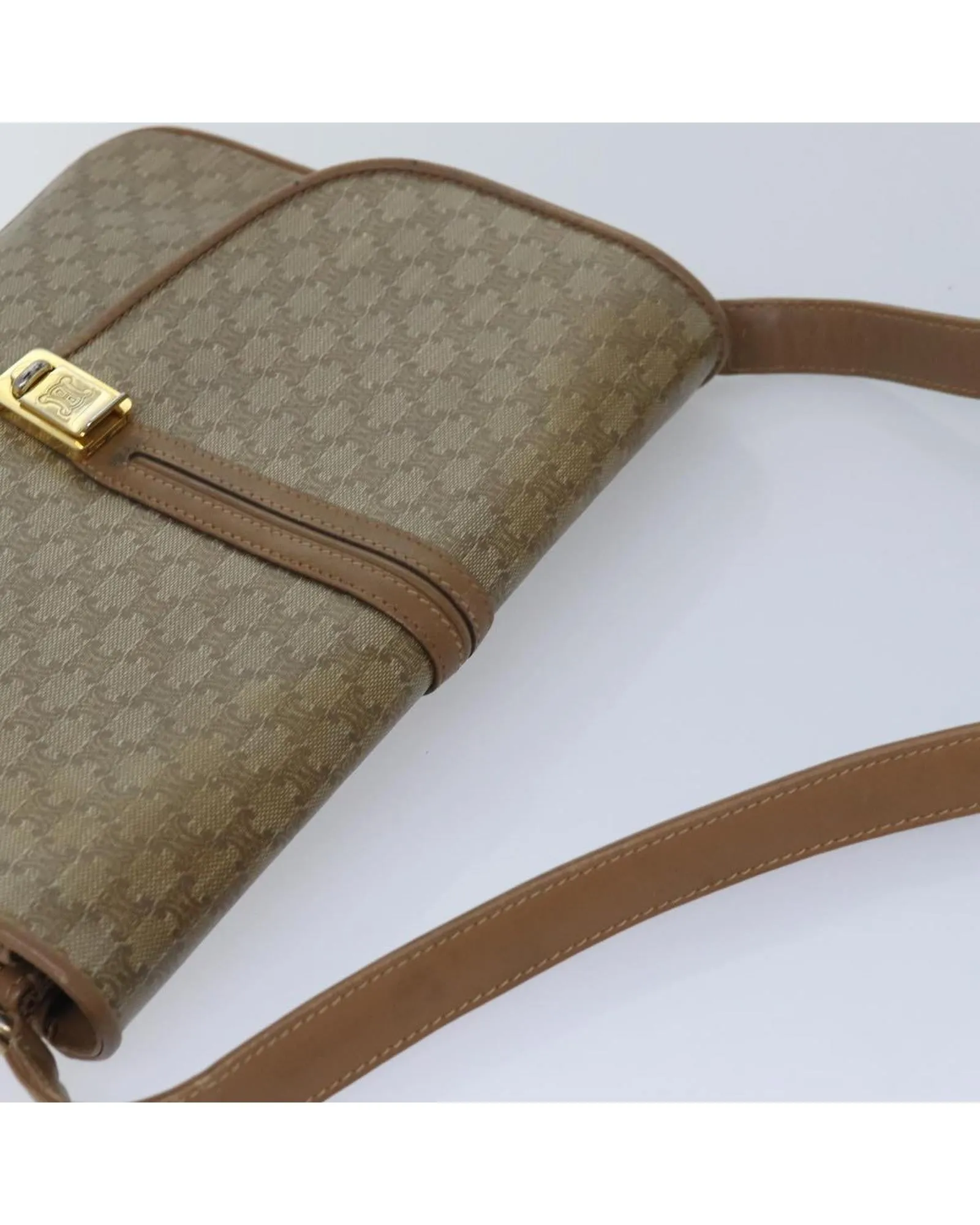 Authentic Beige Macadam Canvas Shoulder Bag by Celine