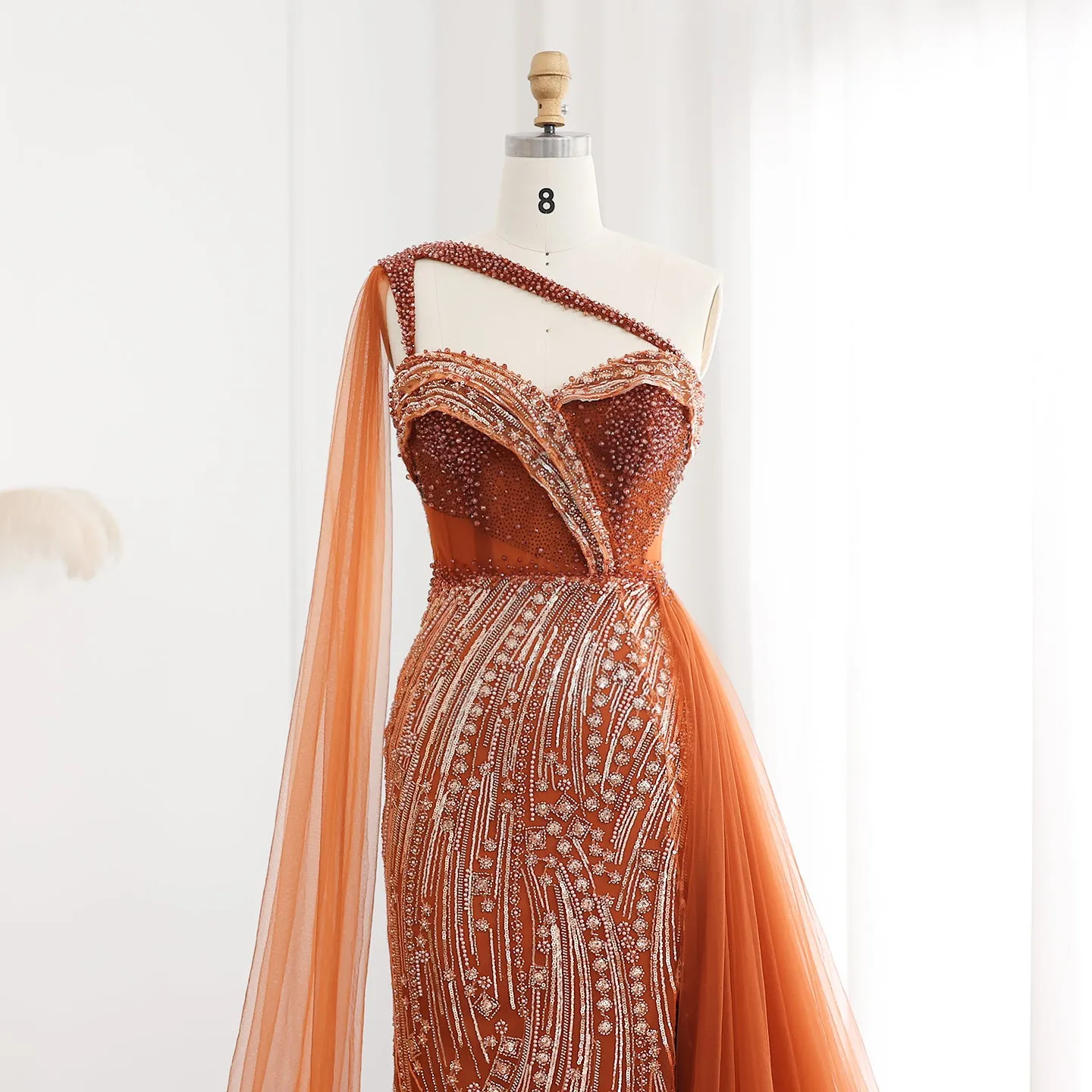 Burgundy One Shoulder Mermaid Evening Dress with Cape Overskirt SS129