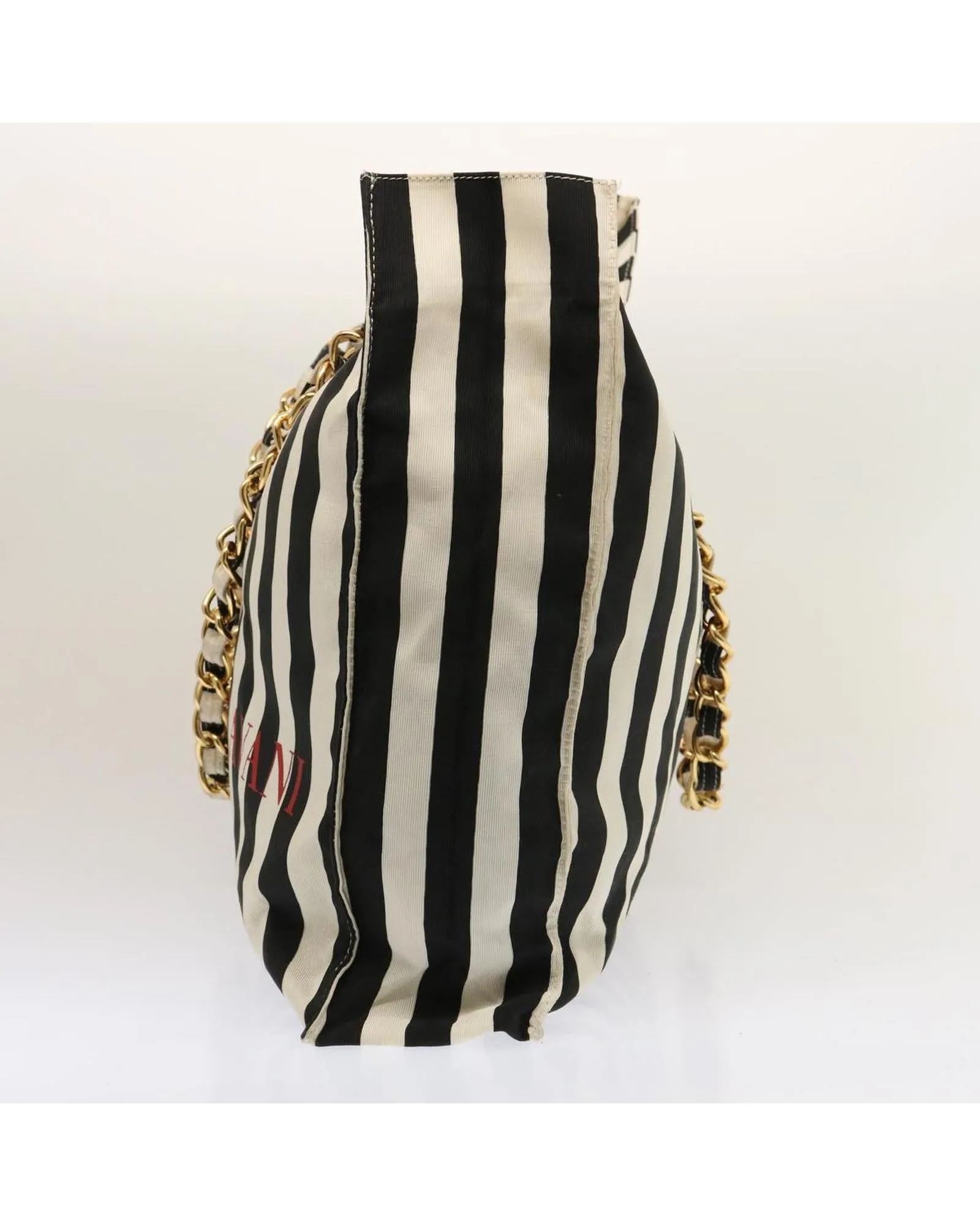 Canvas Chain Tote Bag Black White Italy-made