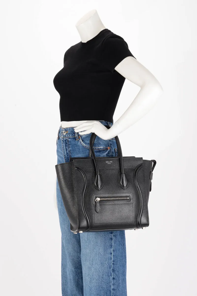 Celine Black Drummed Calfskin Macro Luggage Tote
