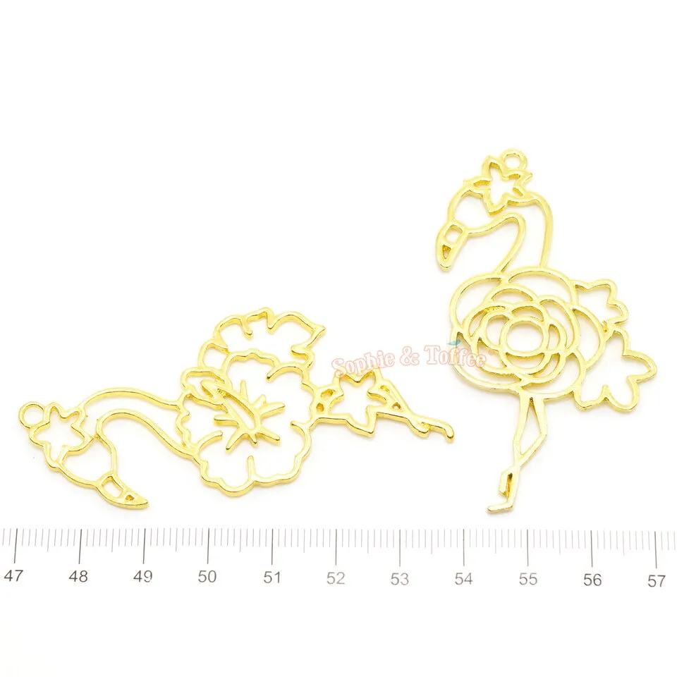 Flamingo Theme Open Bezel Charms (2 pieces)
