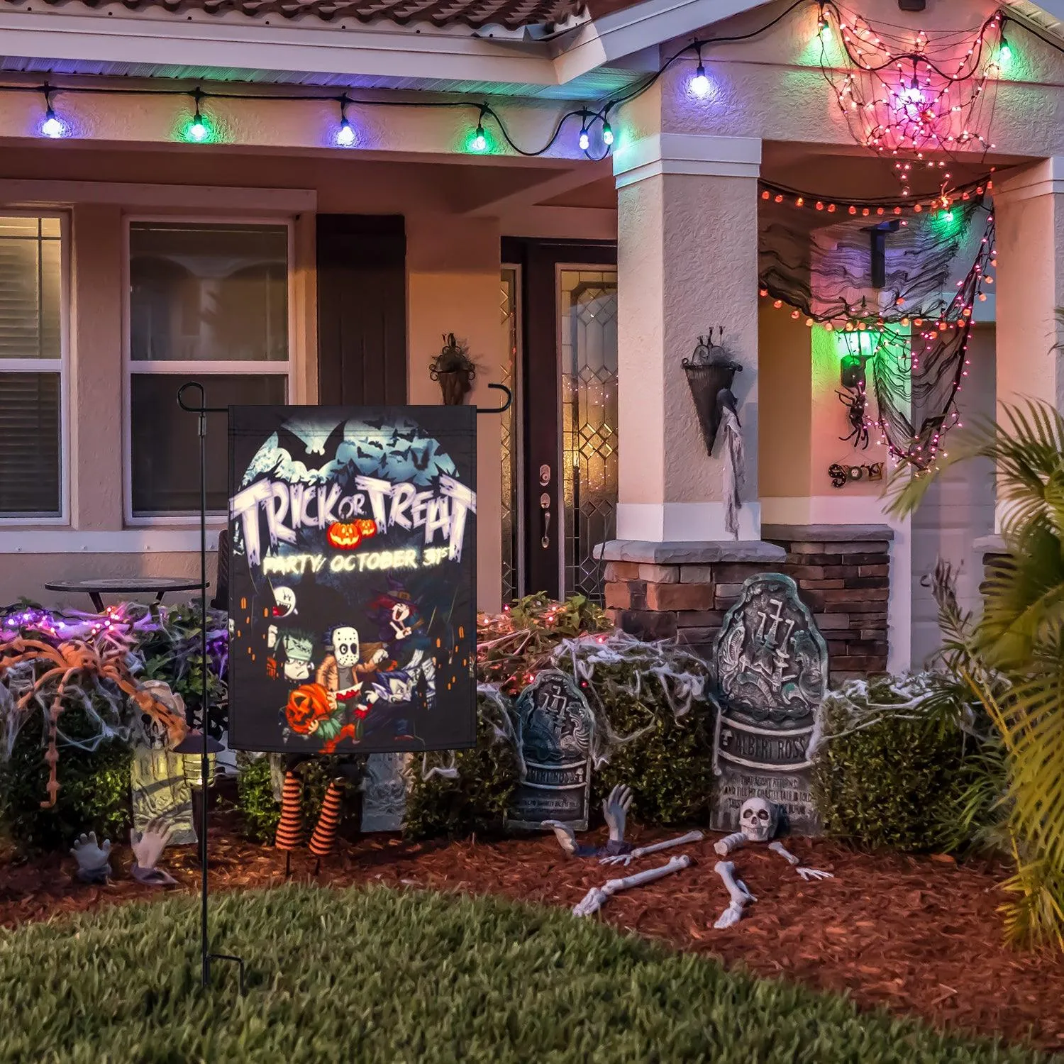 Jetlifee Trick or Treat Candy Skull Garden Flag
