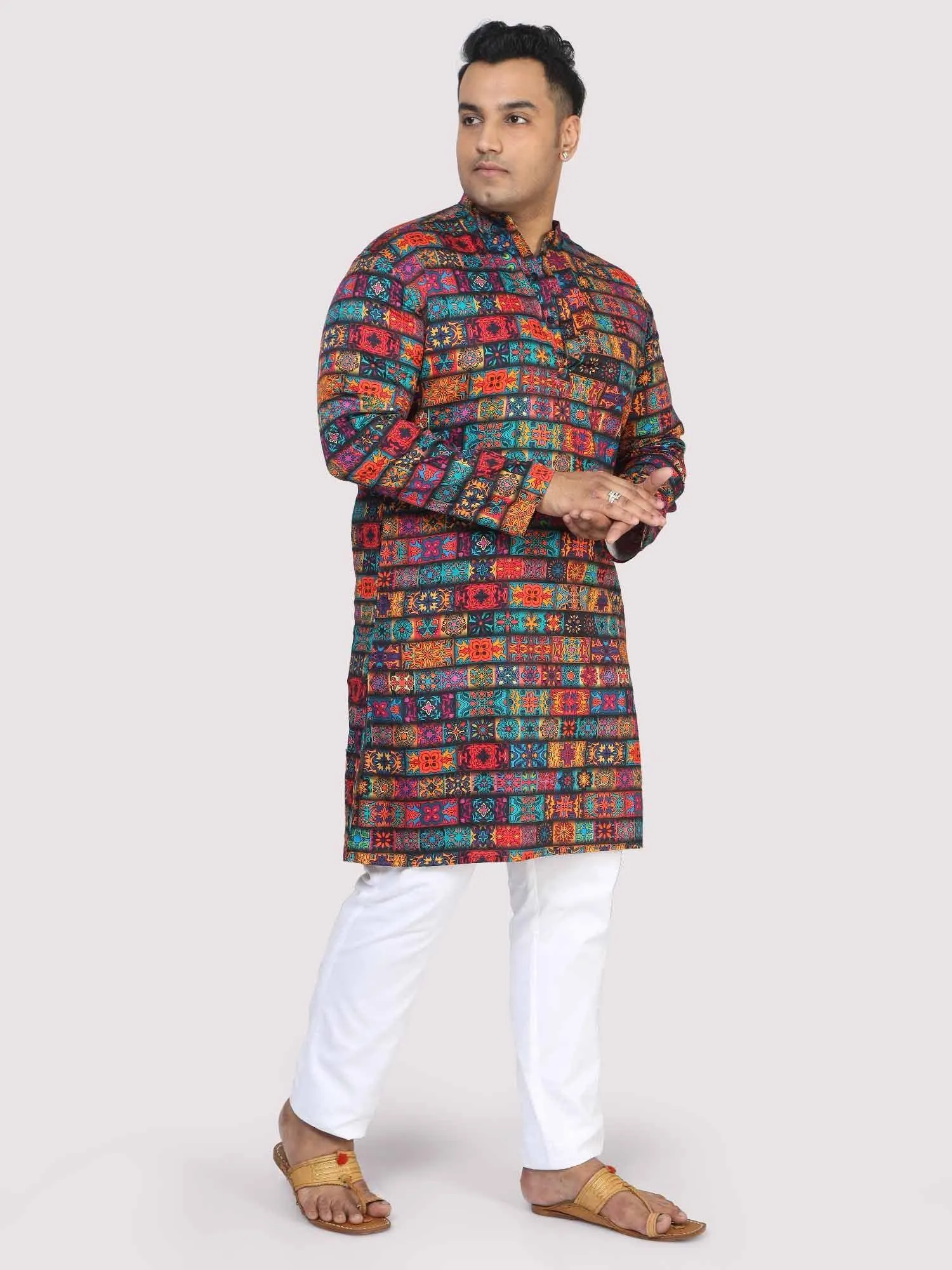 Men Plus Size Red Royal Digital Printed Kurta