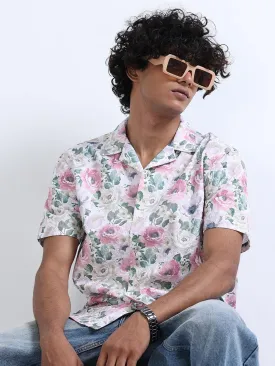 Men's Rose Magnolia Cuban Collar Embroidered shirt