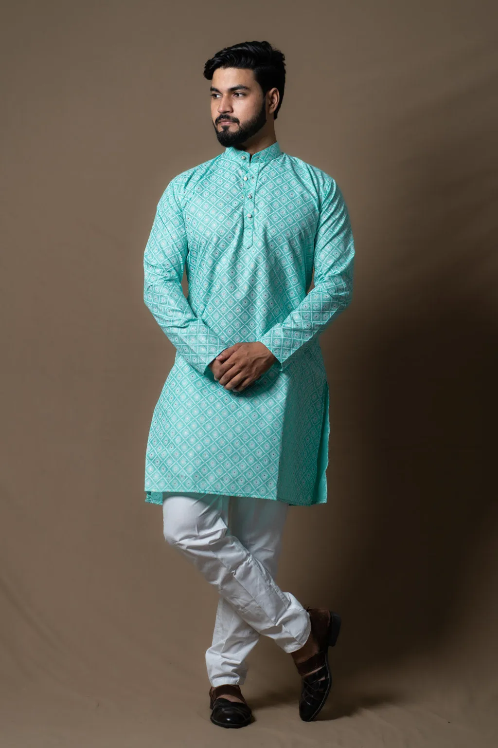 PEACOCK PRINTED KURTA PAJAMA