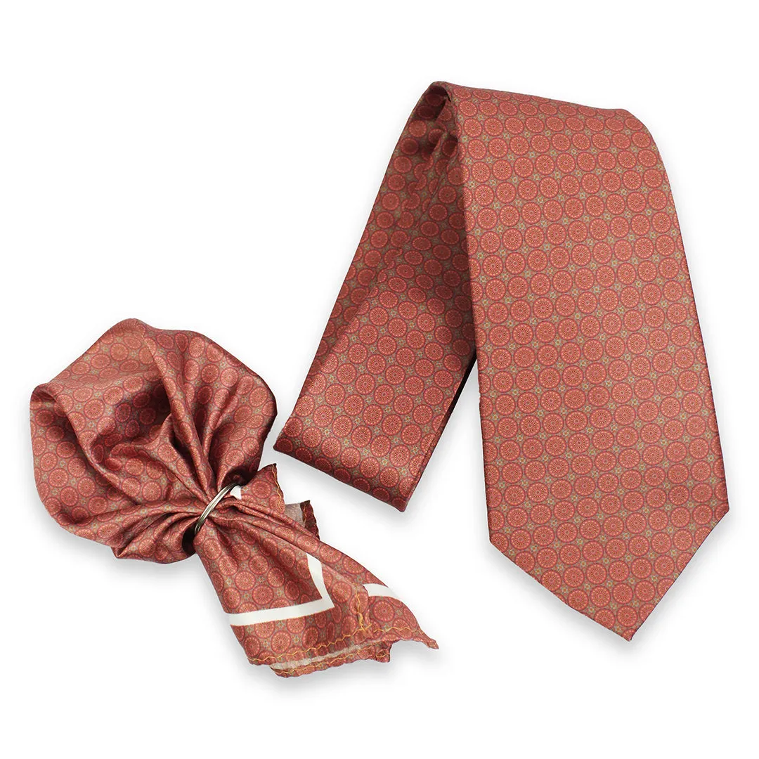 Peluche Autumn Blossom Red Broad Neck Tie & Pocket Square Set for Men