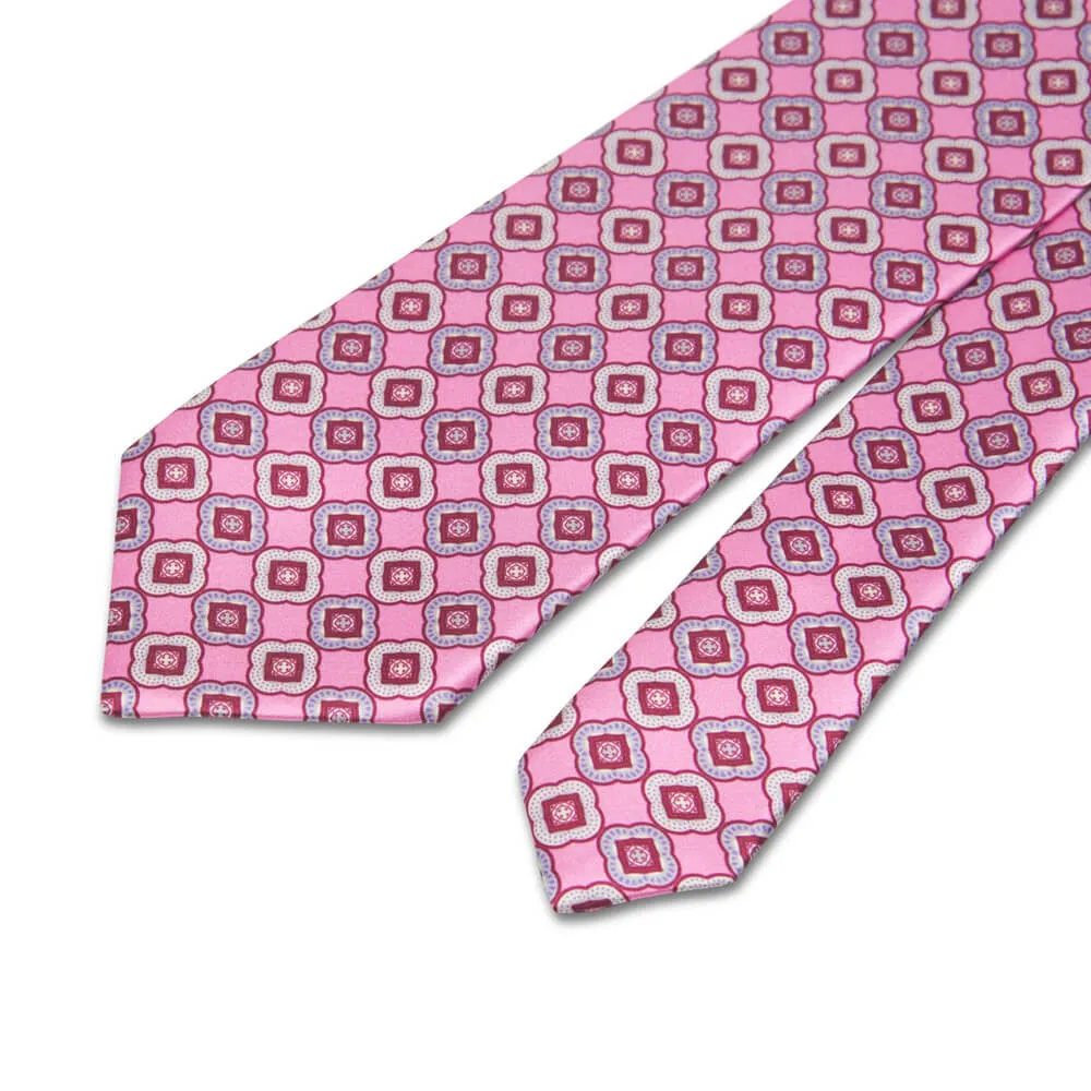Pink Floral Medallion Motif Silk Tie