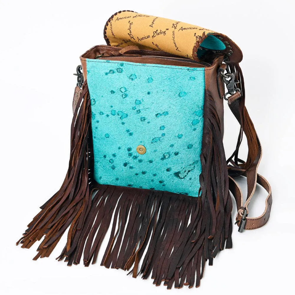Turquoise Acid Washed Hair-On Genuine Western Leather Women HandBag