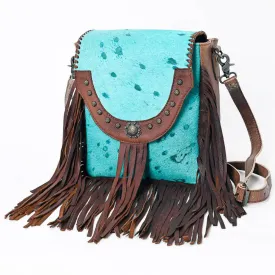 Turquoise Acid Washed Hair-On Genuine Western Leather Women HandBag