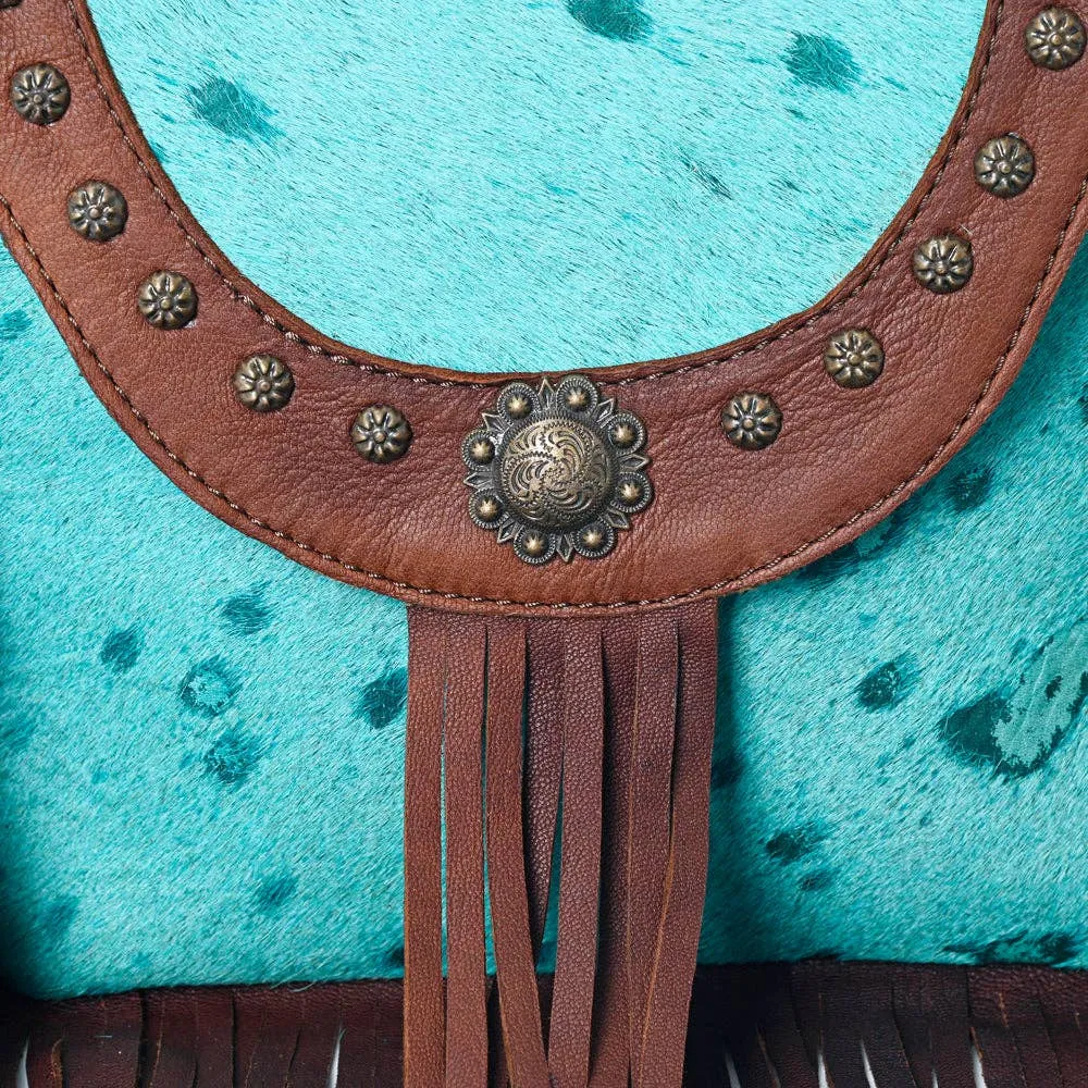Turquoise Acid Washed Hair-On Genuine Western Leather Women HandBag
