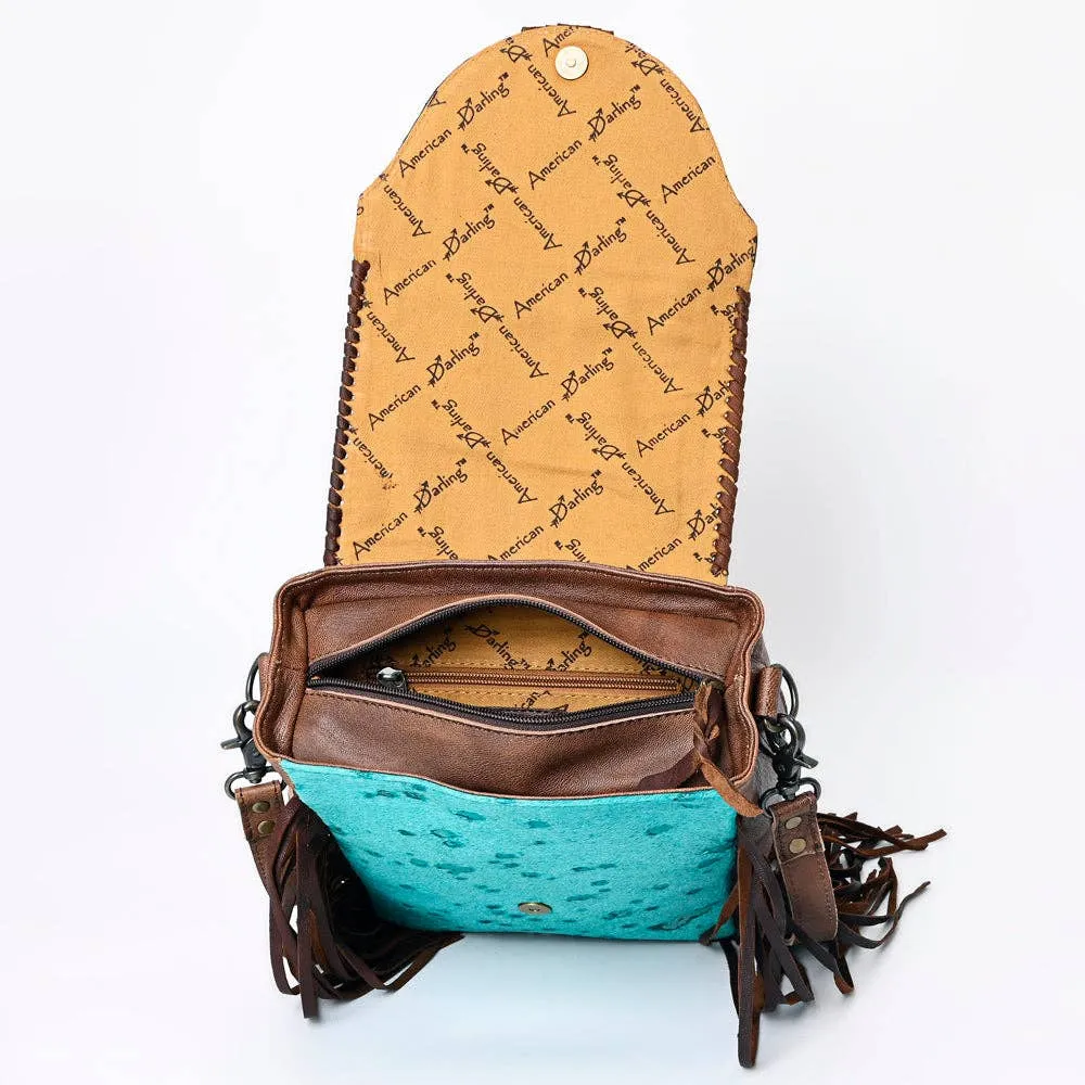 Turquoise Acid Washed Hair-On Genuine Western Leather Women HandBag