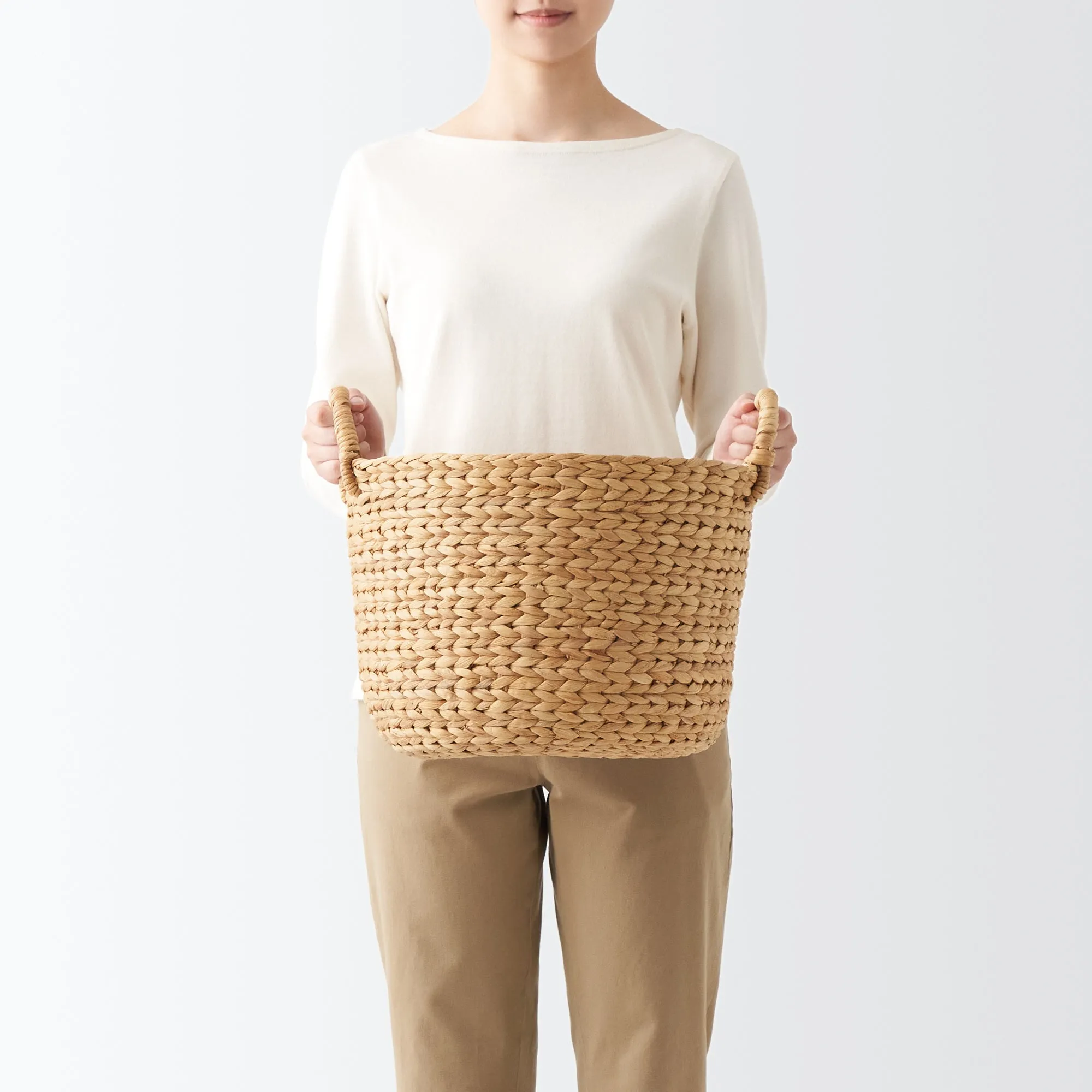 Water Hyacinth Basket with Handles - Round - Small Dia. 37 x H26 cm