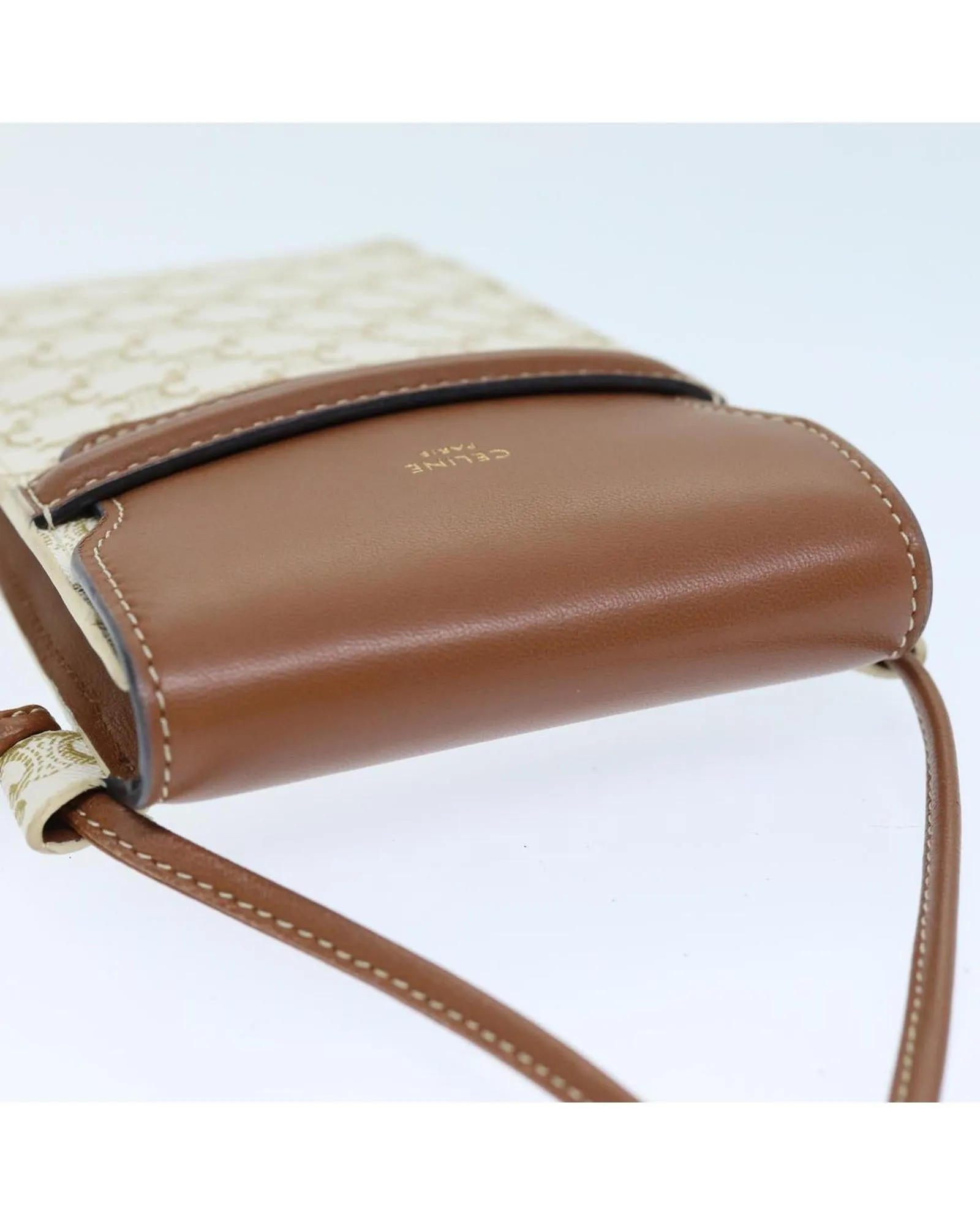 White PVC Leather Triomphe Shoulder Pouch by Celine